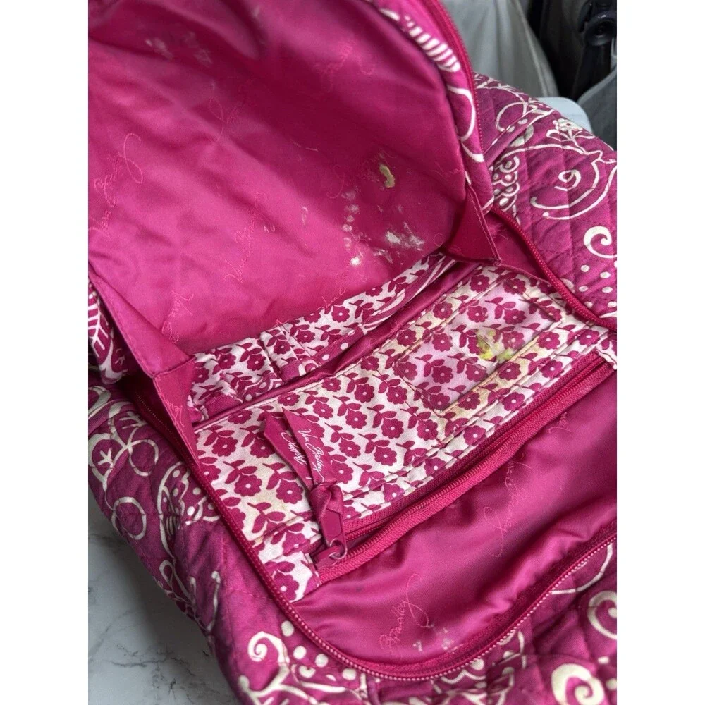 Vera Bradley Pink/White Floral Quilted Zip Backpack w/ Padded Adjustable Straps